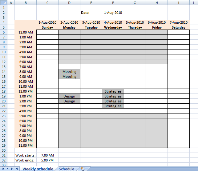 Setting Up Your Work Hours In A Weekly Schedule