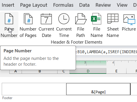 excel page number