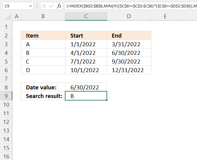 Formula For Matching A Date Within A Date Range