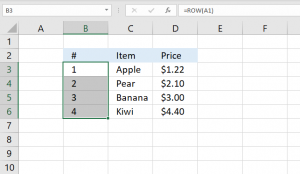 How to use the ROW function