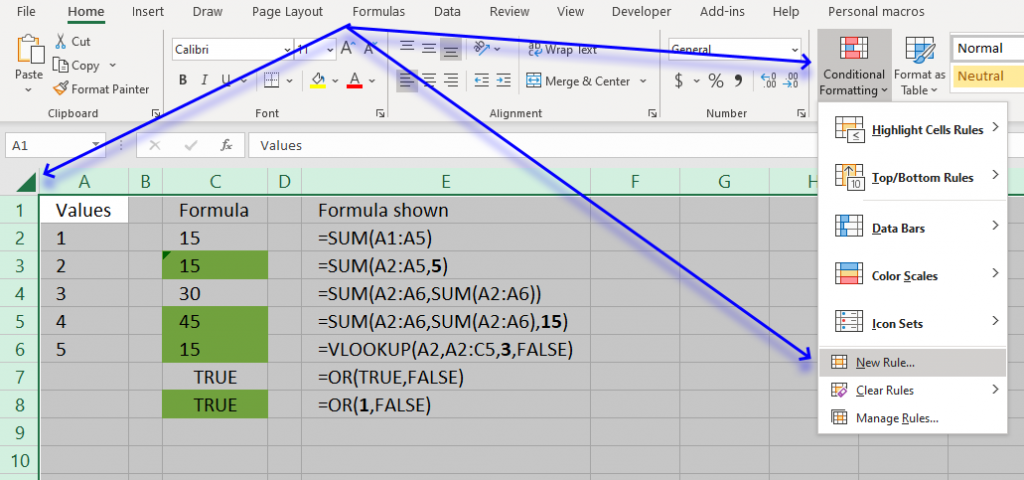 Find cells containing formulas with literal (hardcoded) values