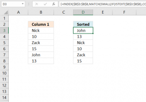 Sort values by corresponding text arranged in a column