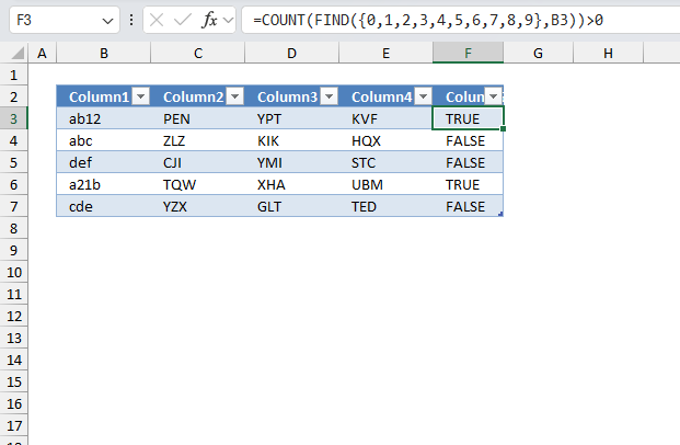 Filter records containing digits Excel Table