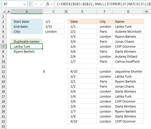 Extract duplicates using conditions Excel