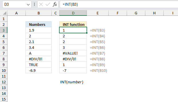 How to use the INT function ex1