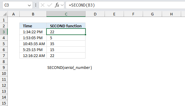 How to use the SECOND function ex1