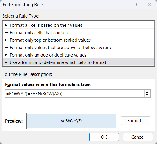 How to use the EVEN function ex2 edit format rule