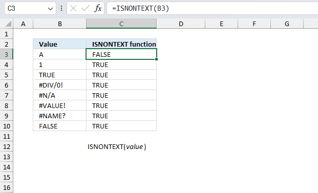 How to use the ISNONTEXT function ex1