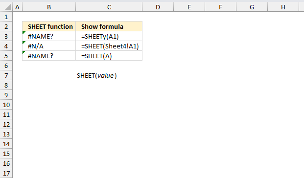 How to use the SHEET function not working