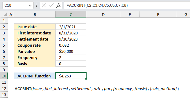 How to use the ACCRINT function ex3