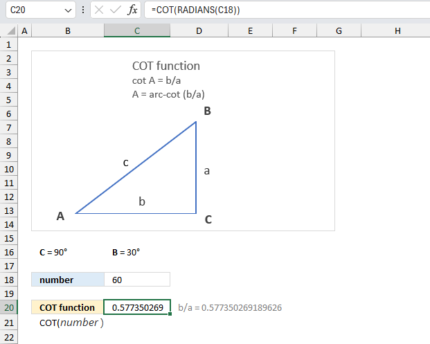 How to use the COT function ex4