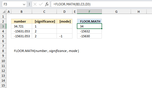 How to use the FLOOR MATH function ex1