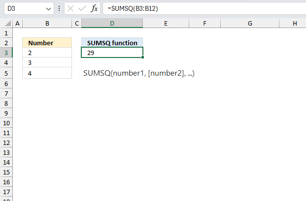 How to use the SUMSQ function ex1