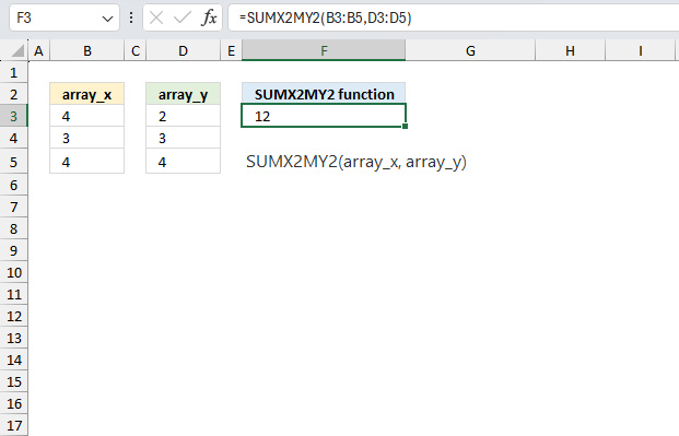 How to use the SUMX2MY2 function ex1