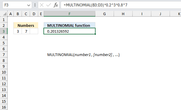 How to use the MULTINOMIAL function ex4