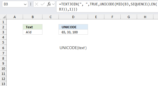 How to use the UNICODE function ex 2