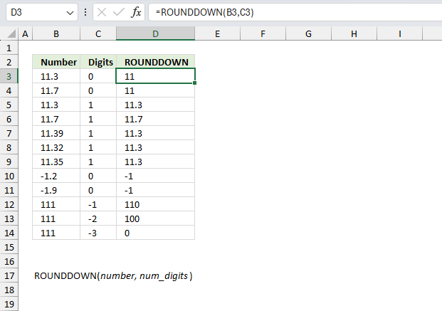 How to use the ROUNDDOWN function ex1